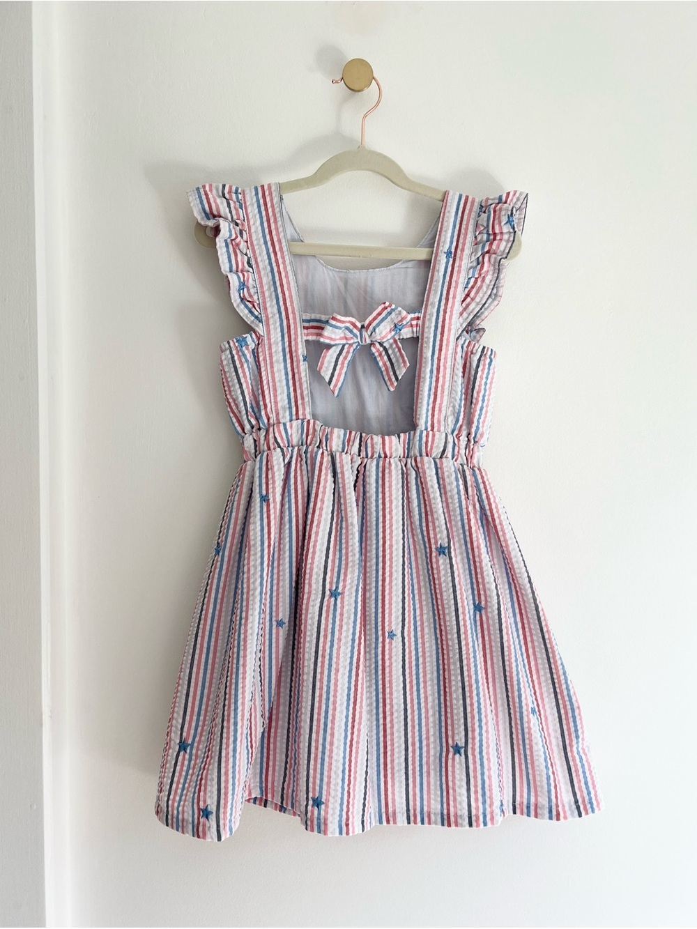 Cat & Jack Red, White, & Blue Striped Patriotic Ruffle Dress | Girls S (6/6X) - Picture 5 of 9